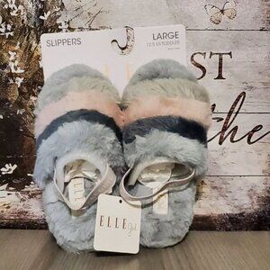 NWT ELLE Girl Slippers Large Toddler (12.5) Gray, Pink 100% Polyester (CC22)